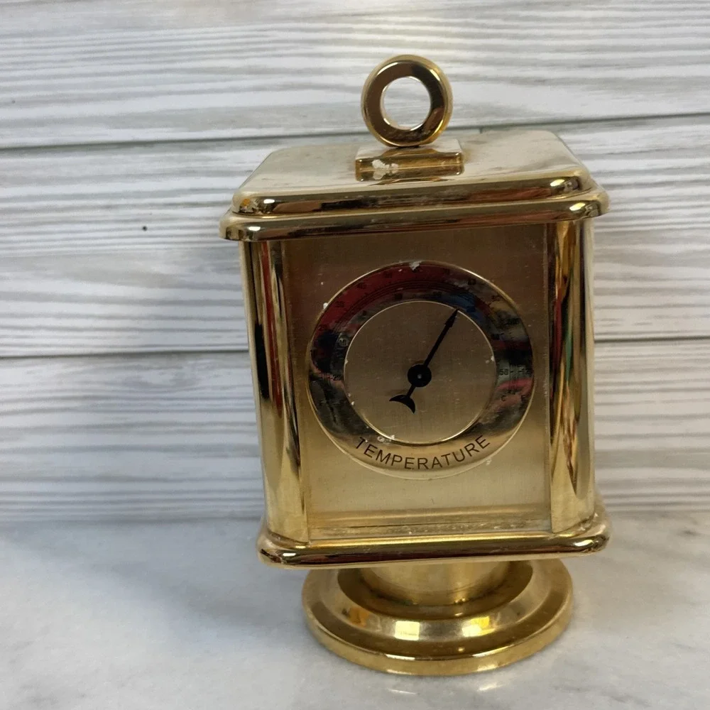VINTAGE SEIKO QHG251G BRASS PHOTO THERMOMETER DESK TABLE CLOCK (DOESN'T WORK)
